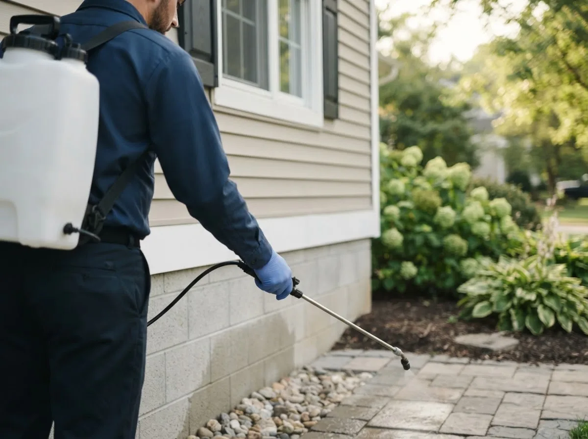 Pest control technician inspecting a home in Ralph, MI
